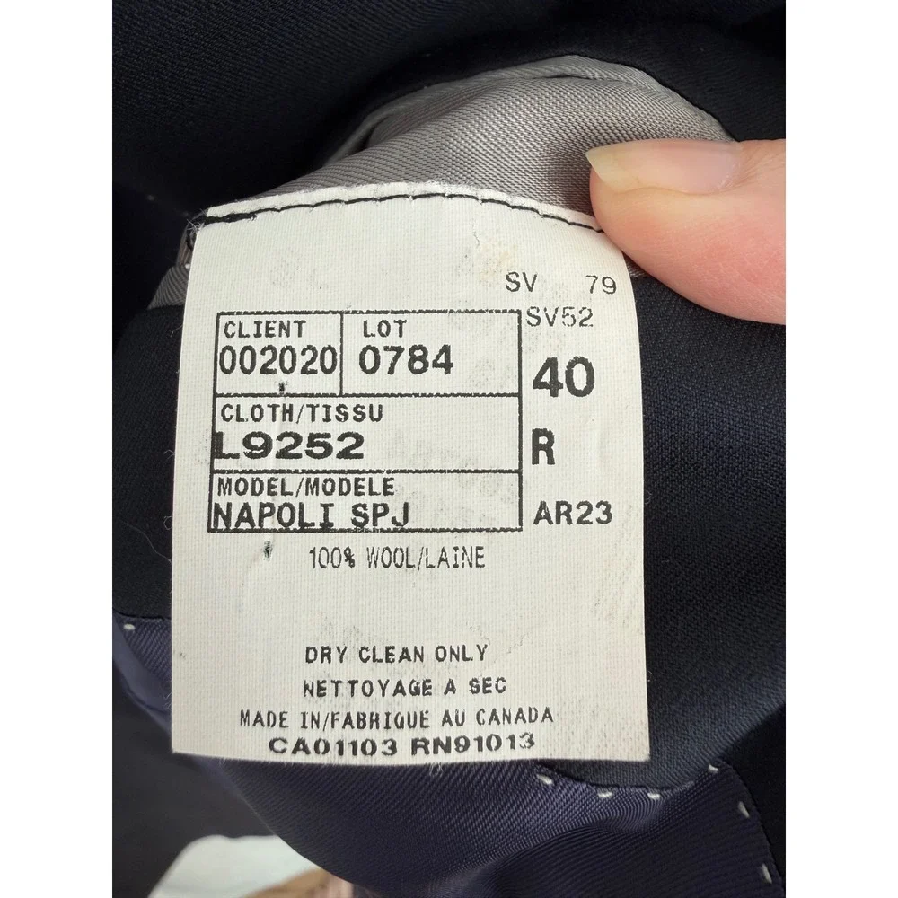 Barneys Loro Piana 120's Wool Blazer Minimalist Mens 40R Black Made in Canada